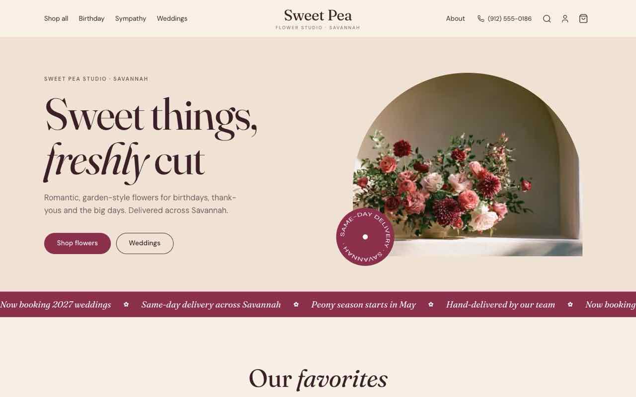 Sweet Pea Studio, an example shop website